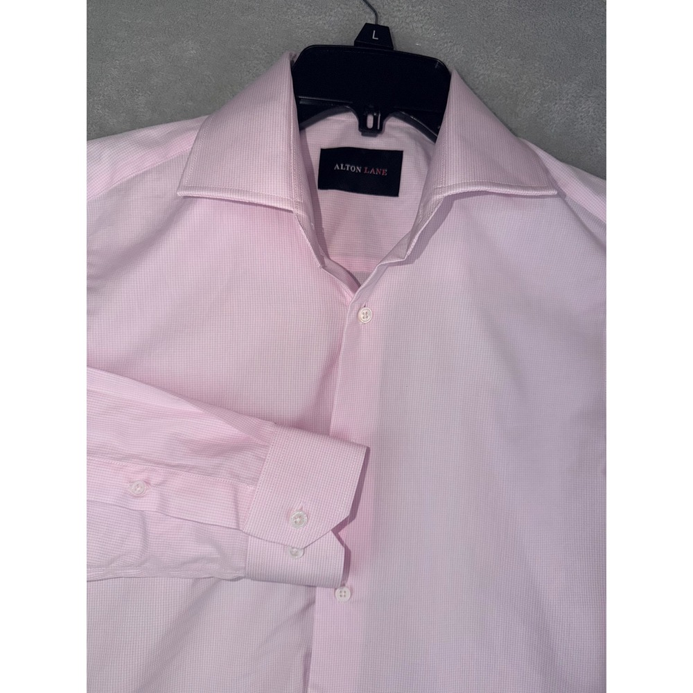 Alton Lane Mens 15X32/33 Pink Micro Check Spread Collar Long Sleeve Dress Shirt